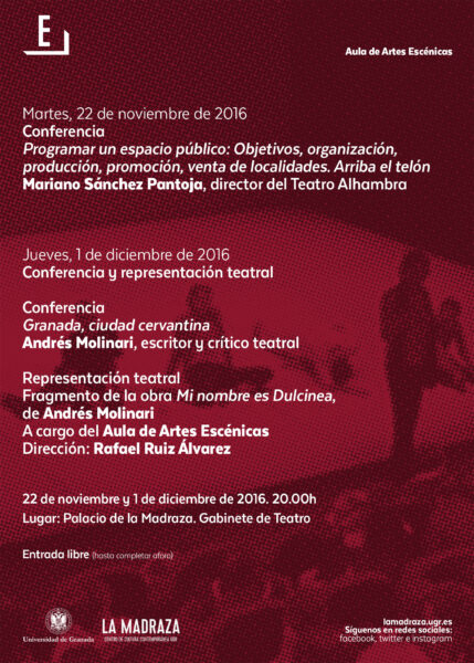 Imagen de portada de Sugerencia del día: Conferencia y Teatro «Granada, ciudad cervantina — Mi nombre es Dulcinea»