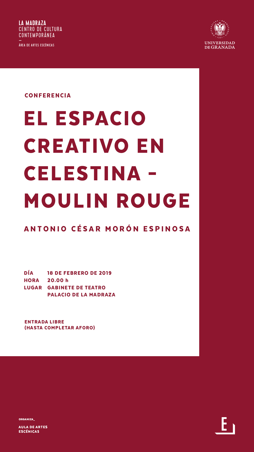 Imagen de portada de Sugerencia del día: Conferencia «El espacio creativo en Celestina – Moulin Rouge»