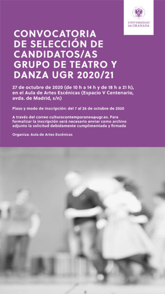 Imagen de portada de Convocatoria de selección de candidatos/as Grupo de Teatro y Danza UGR 2020/21