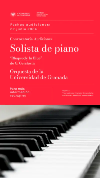 Imagen de portada de AUDICIÓN PIANO SOLISTA. Orquesta de la UGR: «Rhapsody in Blue de G. Gershwin»